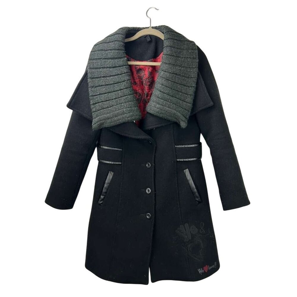 Desigual Women's Size 42 EUR 8 USA Wool Blend Jacket Coat Embroidered